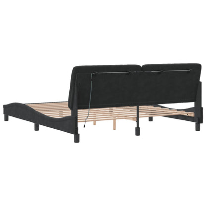 Bettgestell mit LED ohne Matratze Schwarz 180x200 cm Samt