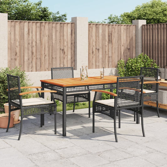 5-tlg. Garten-Essgruppe mit Kissen Schwarz Poly Rattan