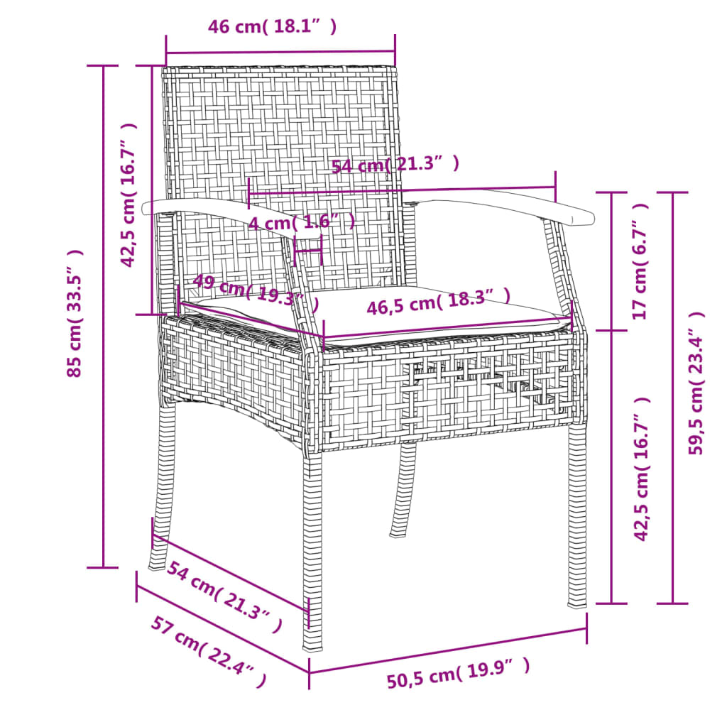 5-tlg. Garten-Essgruppe mit Kissen Schwarz Poly Rattan