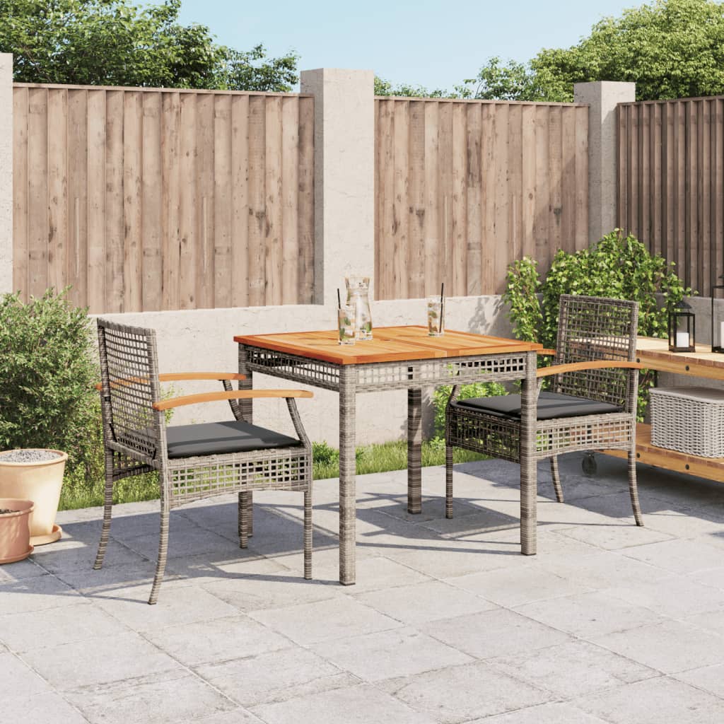 3-tlg. Garten-Essgruppe mit Kissen Grau Poly Rattan