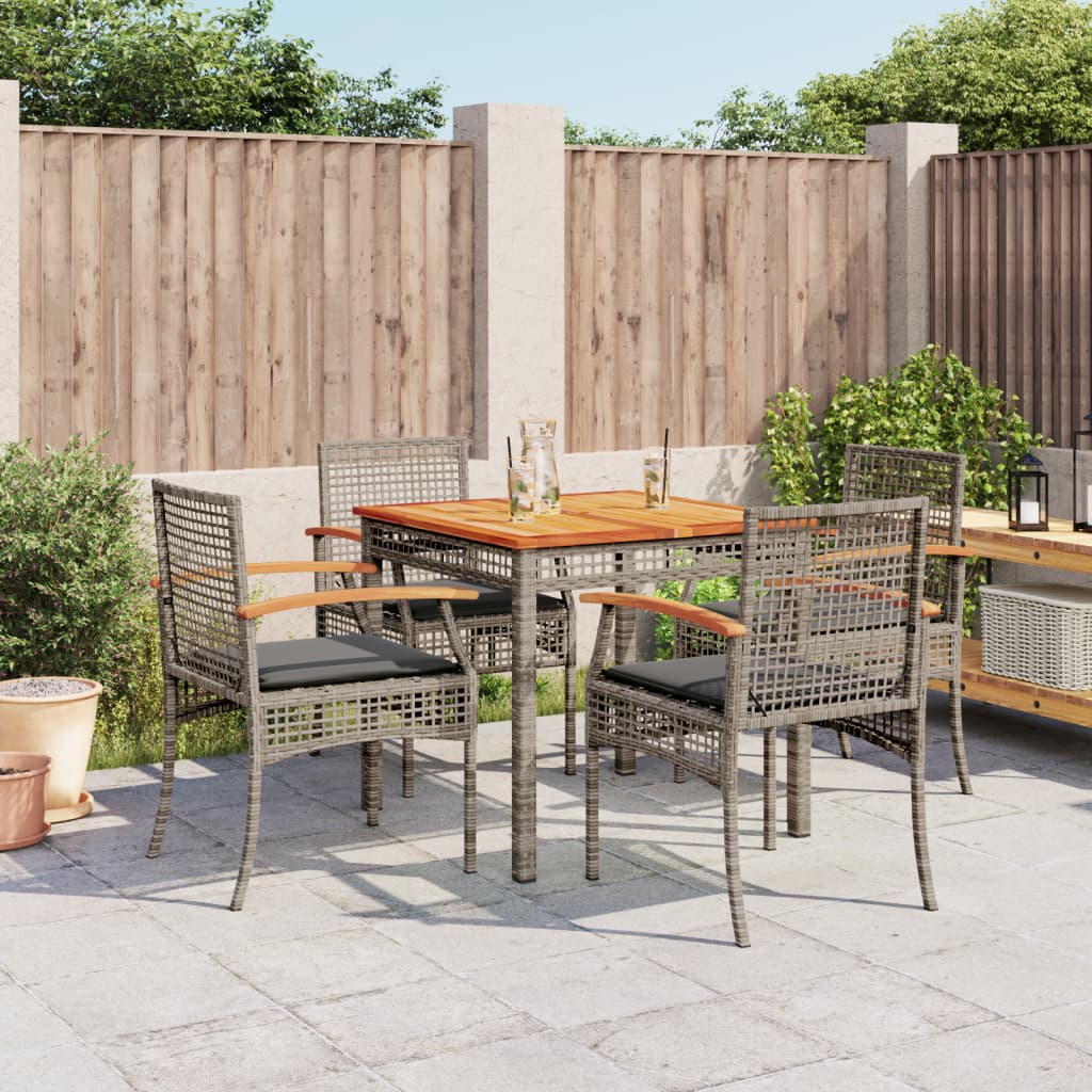 5-tlg. Garten-Essgruppe mit Kissen Grau Poly Rattan