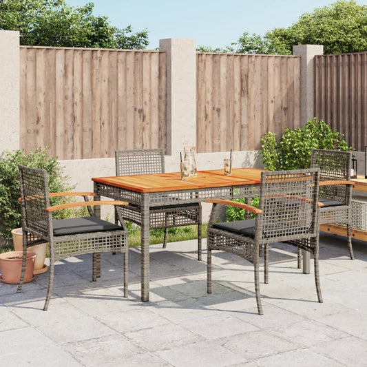 5-tlg. Garten-Essgruppe mit Kissen Grau Poly Rattan