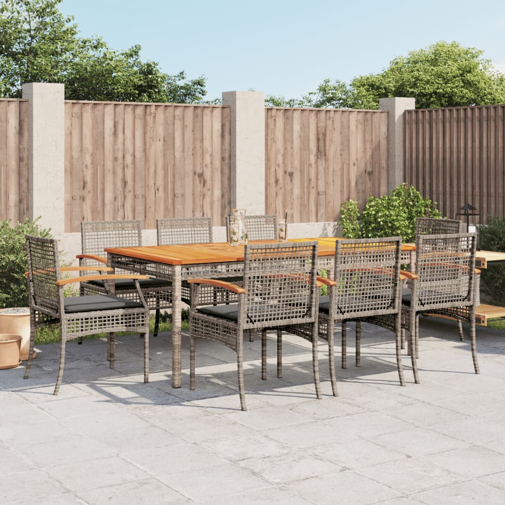 9-tlg. Garten-Essgruppe mit Kissen Grau Poly Rattan