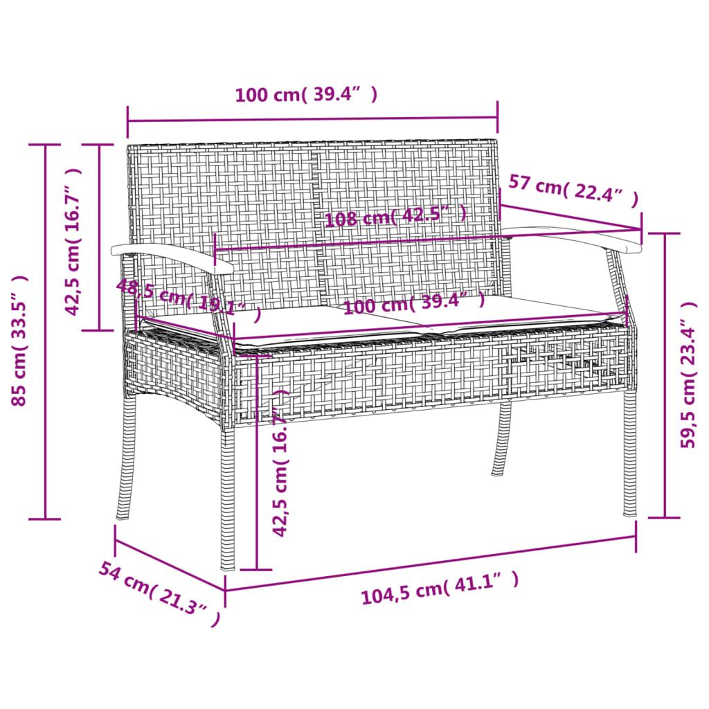 3-tlg. Garten-Essgruppe mit Kissen Grau Poly Rattan