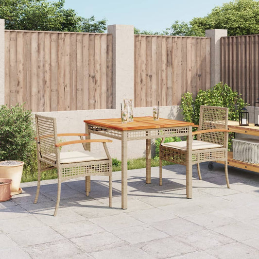 3-tlg. Garten-Essgruppe mit Kissen Beige Poly Rattan