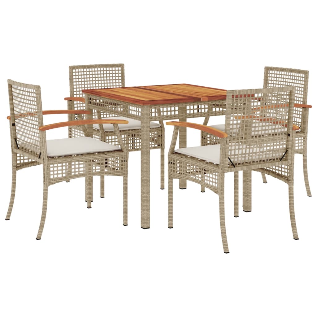 5-tlg. Garten-Essgruppe mit Kissen Beige Poly Rattan