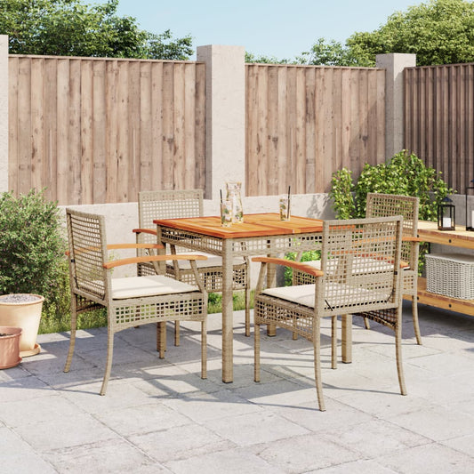 5-tlg. Garten-Essgruppe mit Kissen Beige Poly Rattan