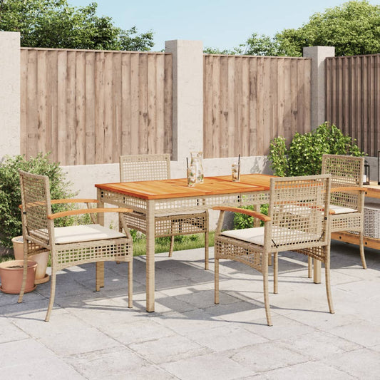 5-tlg. Garten-Essgruppe mit Kissen Beige Poly Rattan