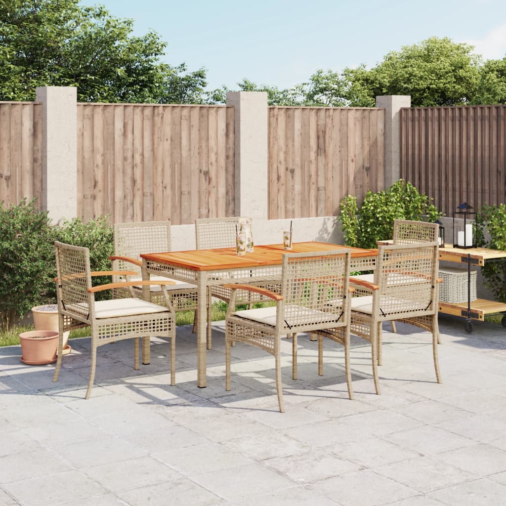 7-tlg. Garten-Essgruppe mit Kissen Beige Poly Rattan