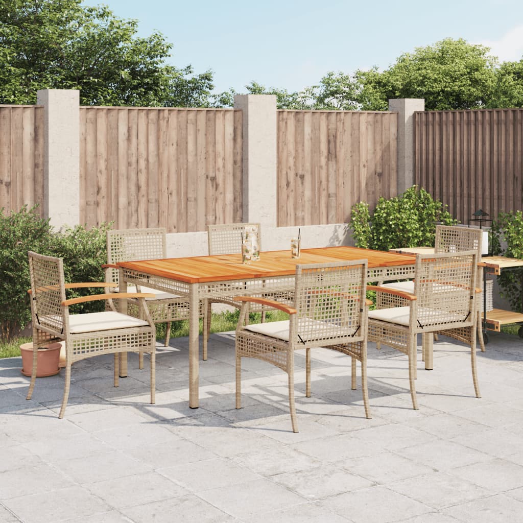 7-tlg. Garten-Essgruppe mit Kissen Beige Poly Rattan