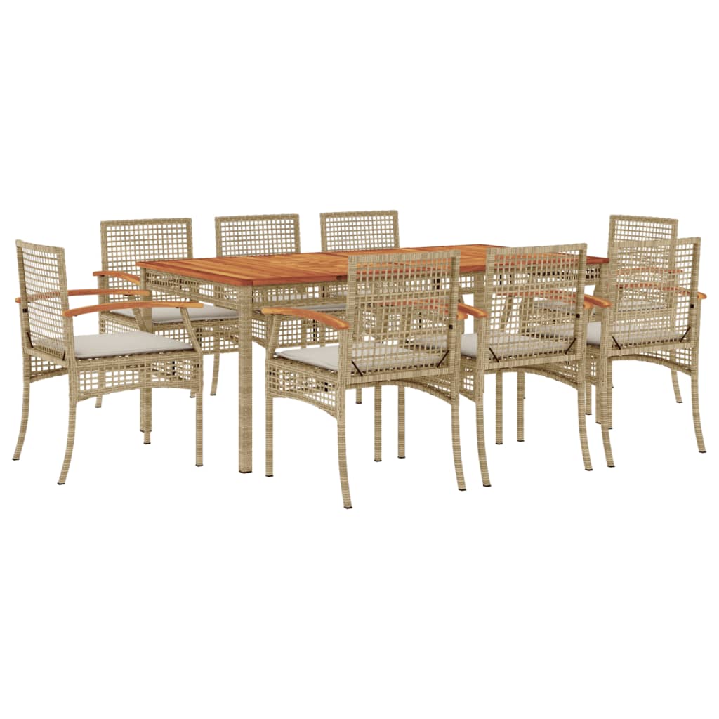 9-tlg. Garten-Essgruppe mit Kissen Beige Poly Rattan