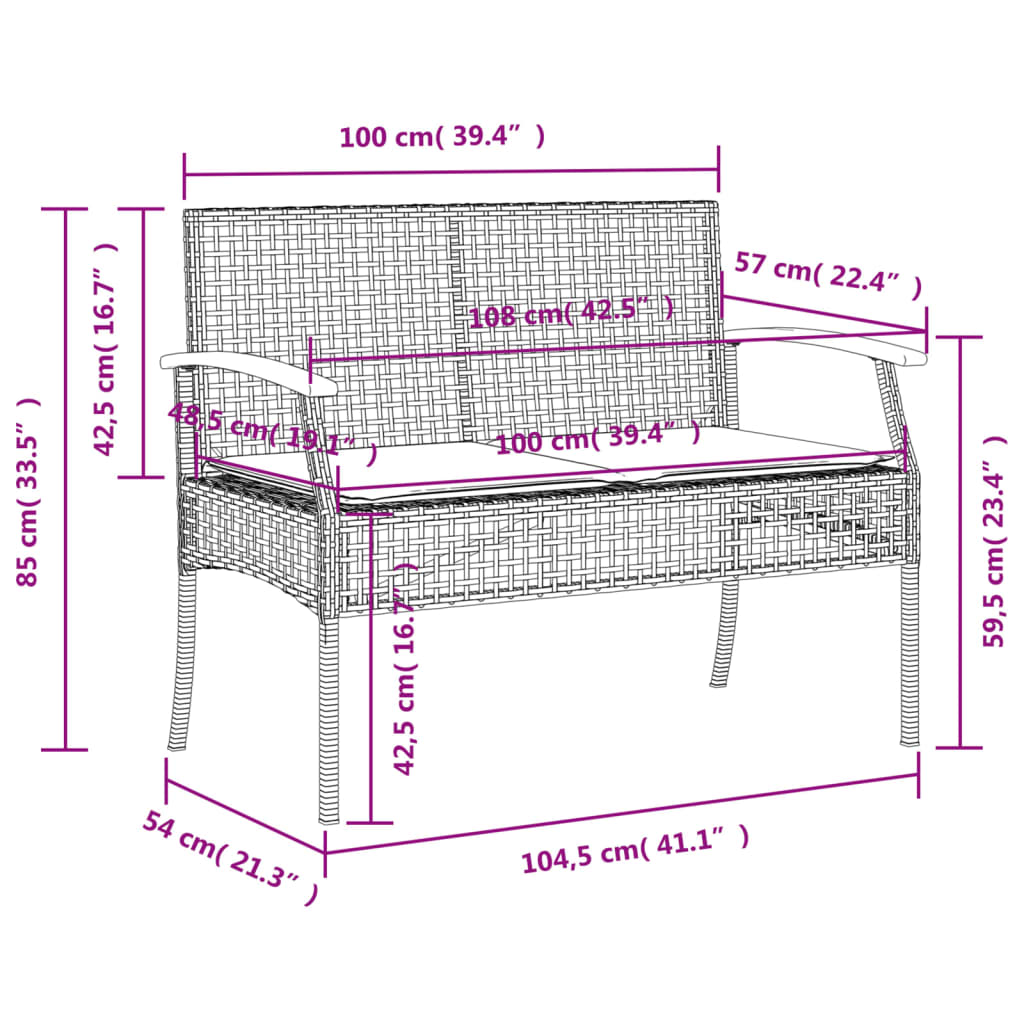 3-tlg. Garten-Essgruppe mit Kissen Beige Poly Rattan