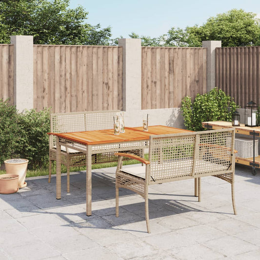 3-tlg. Garten-Essgruppe mit Kissen Beige Poly Rattan