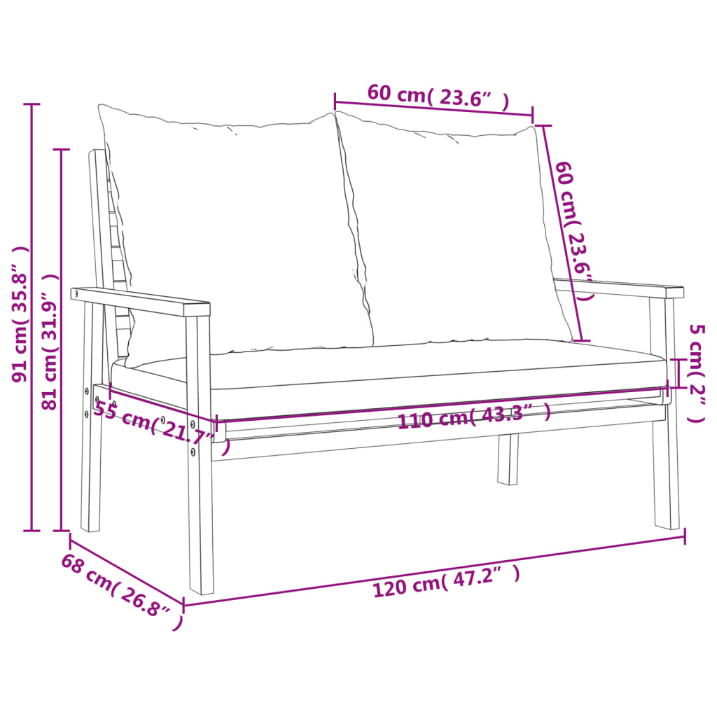 3-tlg. Garten-Lounge-Set mit Kissen Massivholz Akazie