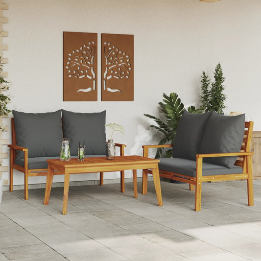 3-tlg. Garten-Lounge-Set mit Kissen Massivholz Akazie