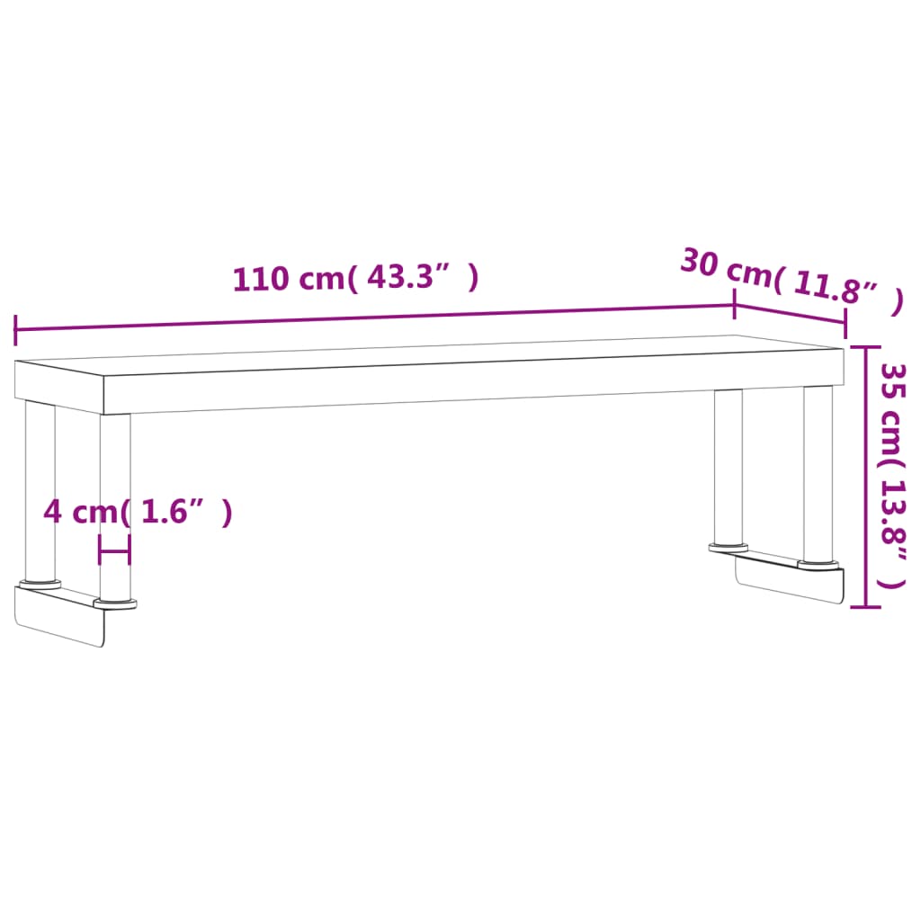 Aufsatzboard für Küchentisch 110x30x35 cm Edelstahl