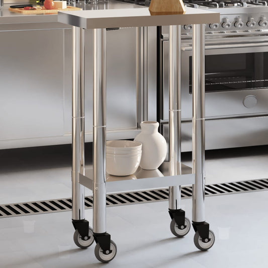 Küchen-Arbeitstisch mit Rollen 55x30x85 cm Edelstahl