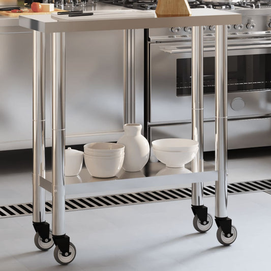 Küchen-Arbeitstisch mit Rollen 82,5x30x85 cm Edelstahl