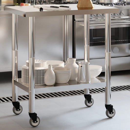 Küchen-Arbeitstisch mit Rollen 82,5x55x85 cm Edelstahl