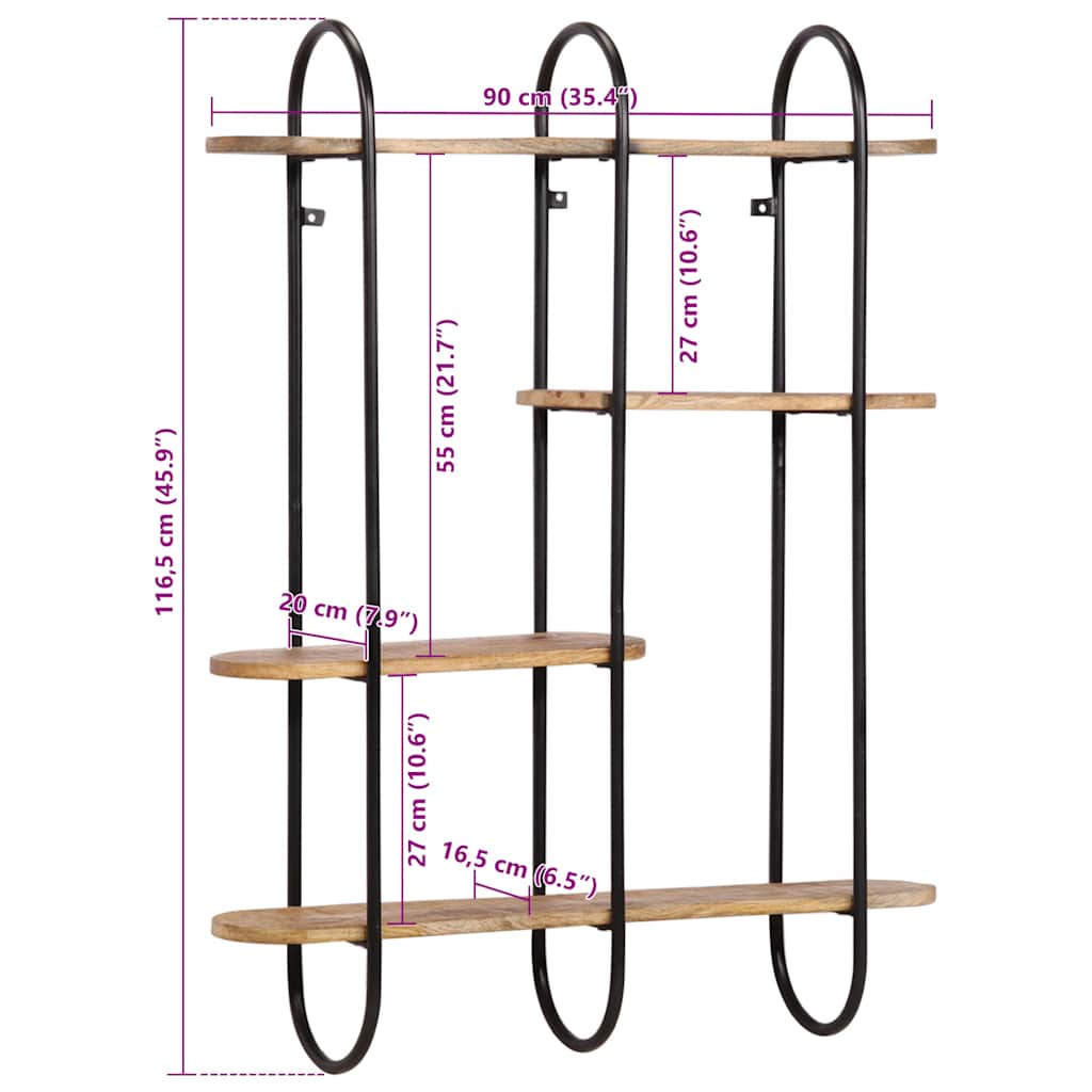 Wandregal 90x20x116,5 cm Raues Massivholz Mango