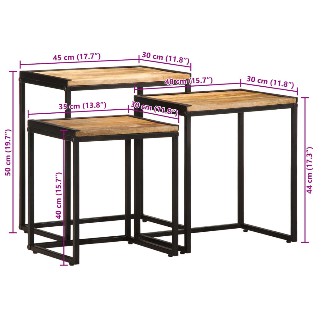 Beistelltische Satztische 3 Stk. Raues Massivholz Mango