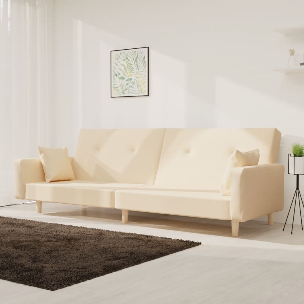 Schlafsofa 2-Sitzer mit 2 Kissen Creme Stoff