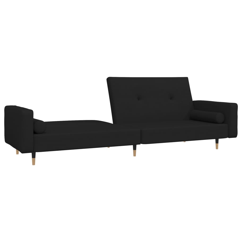 Schlafsofa 2-Sitzer mit 2 Kissen Schwarz Samt