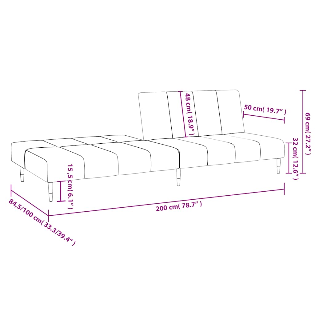 Schlafsofa 2-Sitzer Dunkelgrau Samt