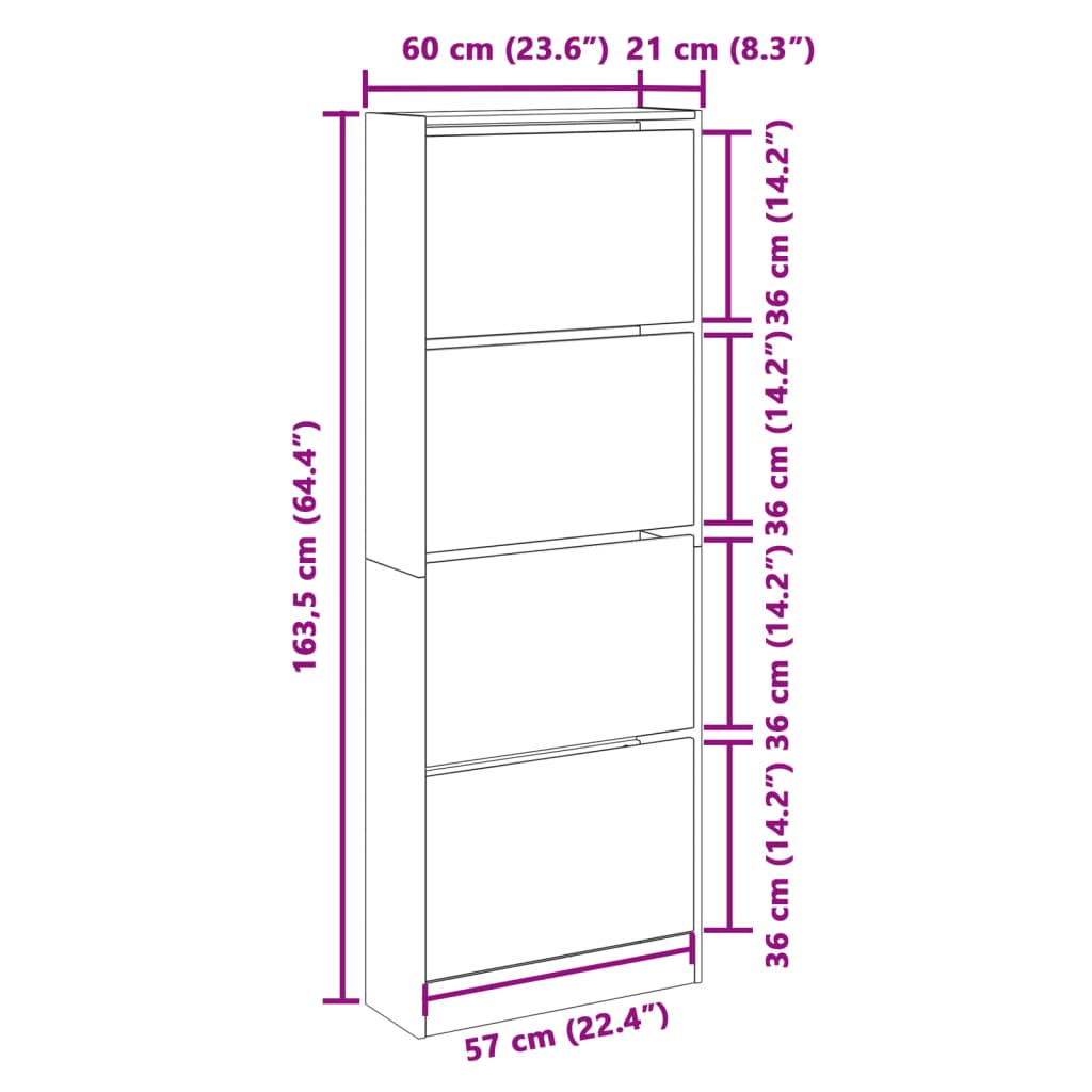 Schuhschrank Weiß 60x21x163,5 cm Holzwerkstoff