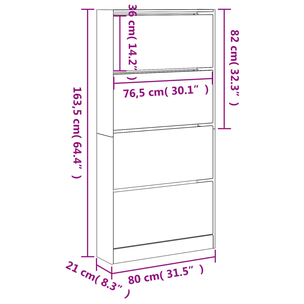 Schuhschrank mit 4 Klappen Weiß 80x21x163,5 cm