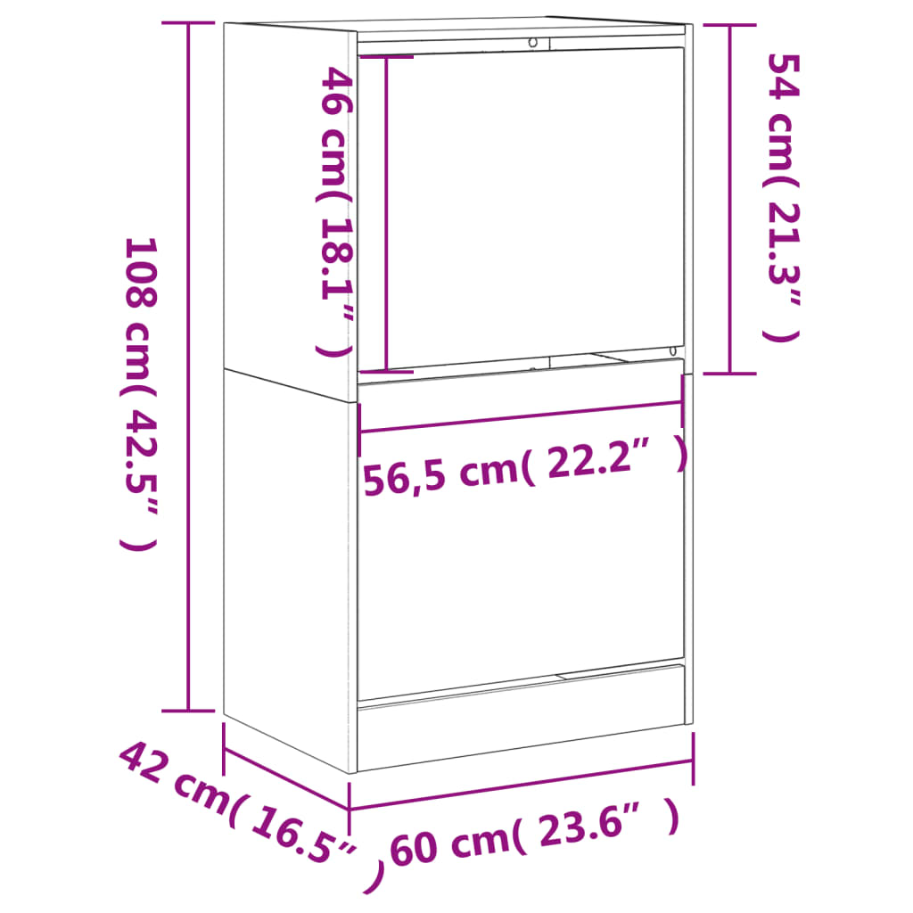 Schuhschrank mit 2 Klappen Braun Eiche-Optik 60x42x108 cm