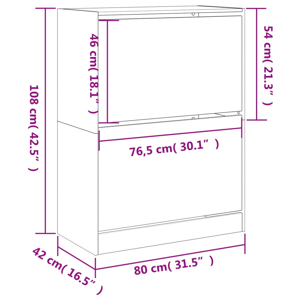 Schuhschrank mit 2 Klappen Grau Sonoma 80x42x108 cm