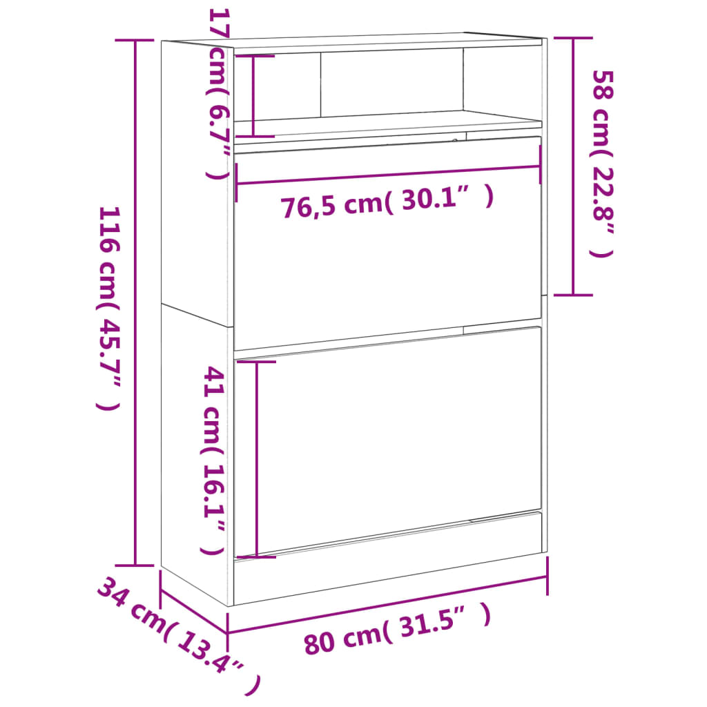 Schuhschrank mit 2 Klappen Räuchereiche 80x34x116 cm