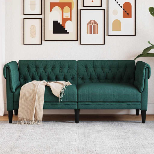 Chesterfield-Sofa 2-Sitzer Dunkelgrün Stoff