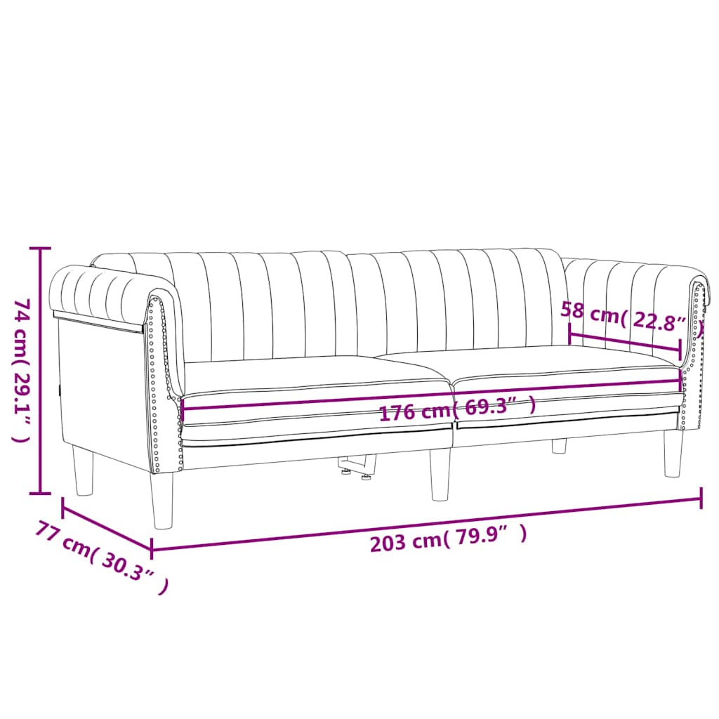 Sofa 3-Sitzer Schwarz Samt