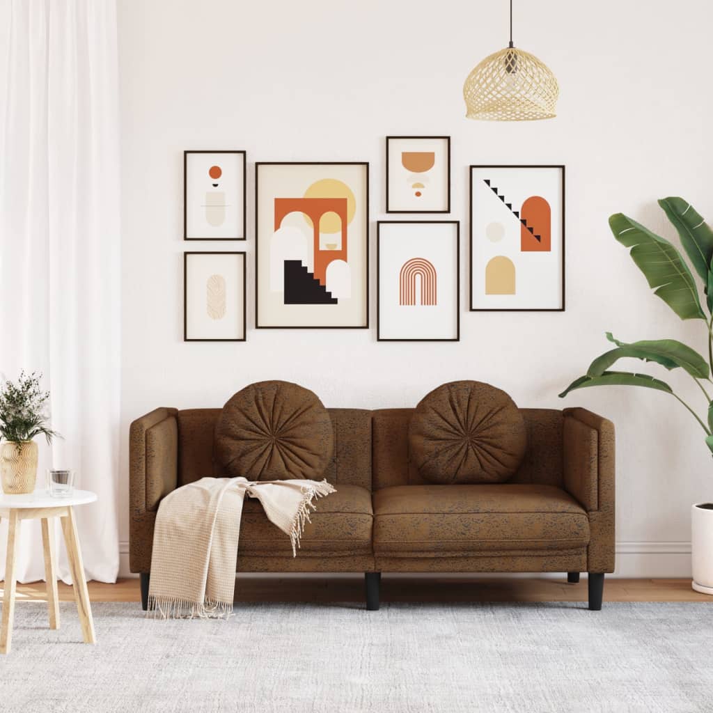 2-Sitzer Sofa mit Kissen Braun Kunstleder Wildleder-Optik