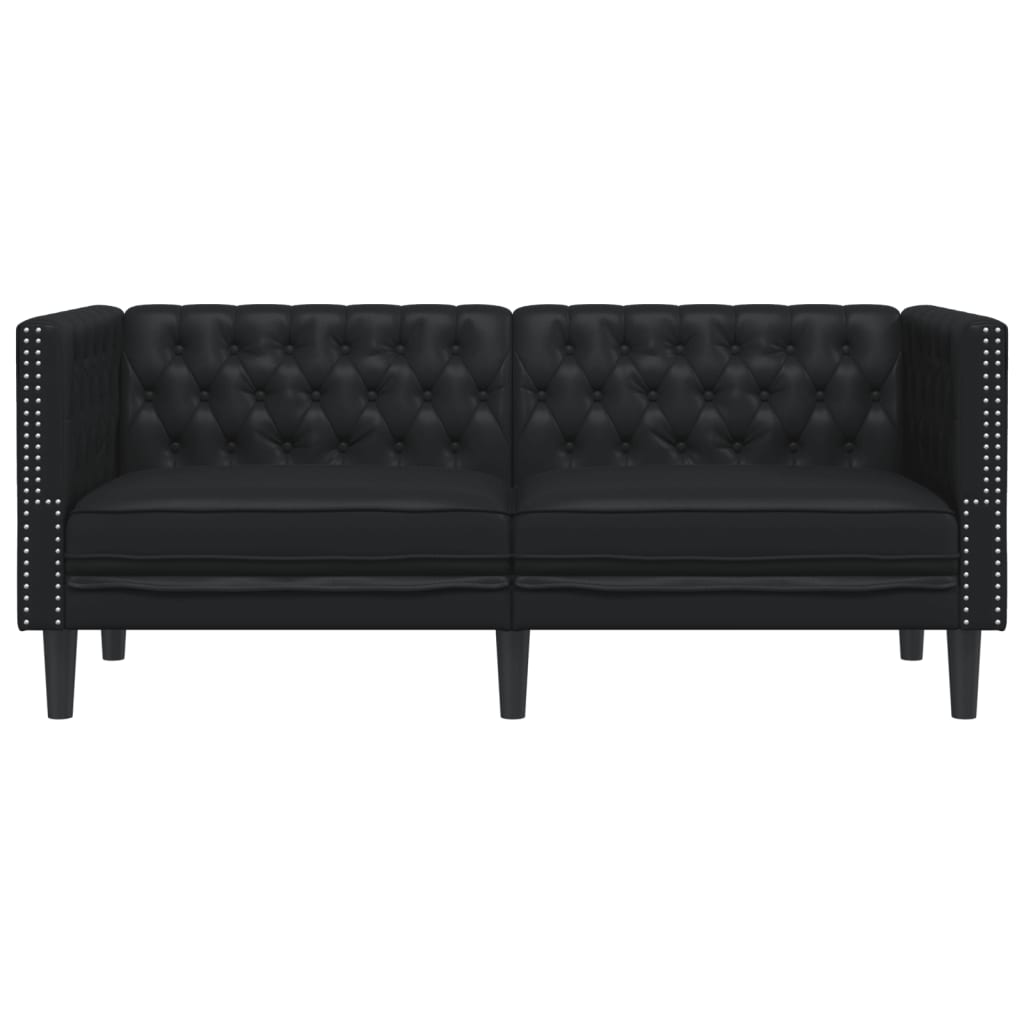 Chesterfield-Sofa 2-Sitzer Schwarz Kunstleder