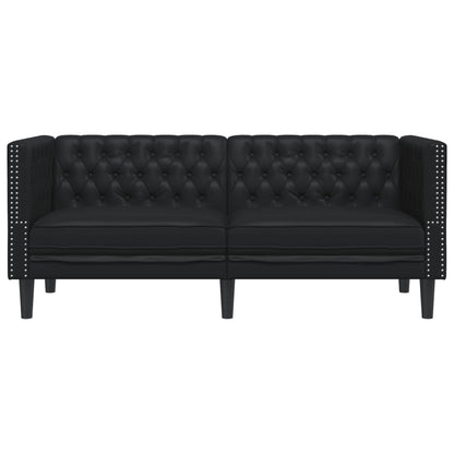 Chesterfield-Sofa 2-Sitzer Schwarz Kunstleder