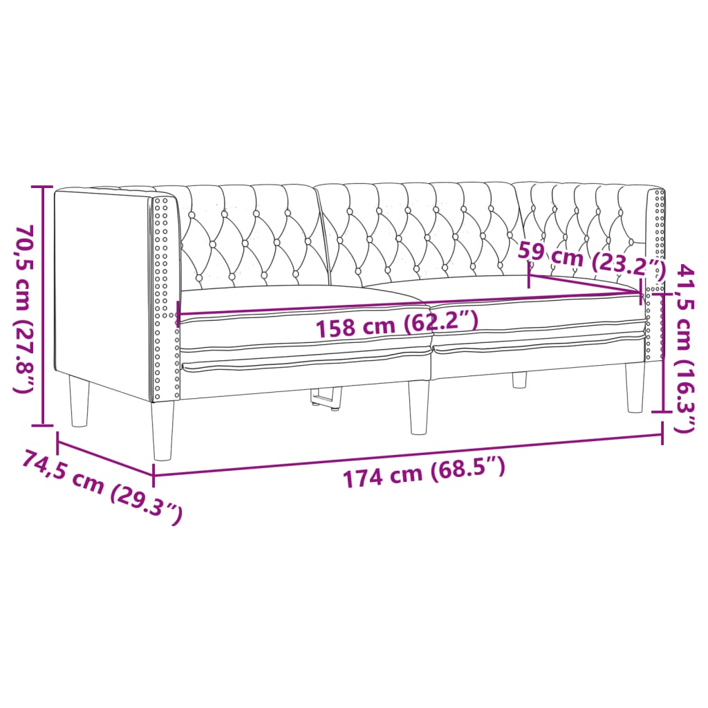 Chesterfield-Sofa 2-Sitzer Schwarz Kunstleder