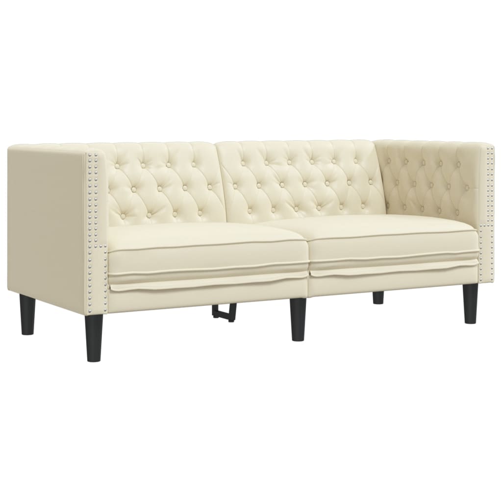 Chesterfield-Sofa 2-Sitzer Creme Kunstleder