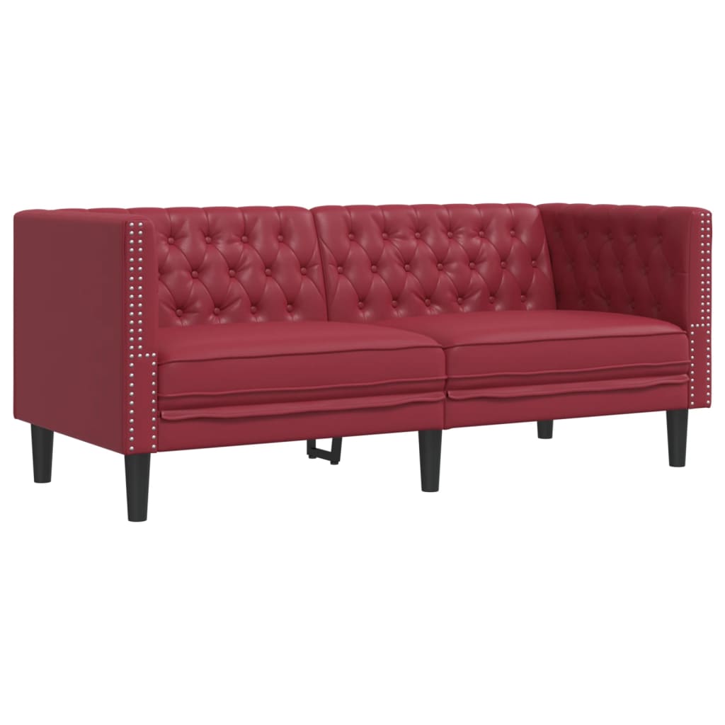 Chesterfield-Sofa 2-Sitzer Weinrot Kunstleder