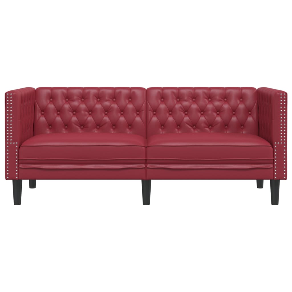 Chesterfield-Sofa 2-Sitzer Weinrot Kunstleder