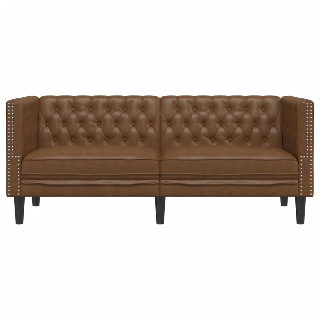 Chesterfield-Sofa 2-Sitzer Braun Kunstleder in Wildleder-Optik