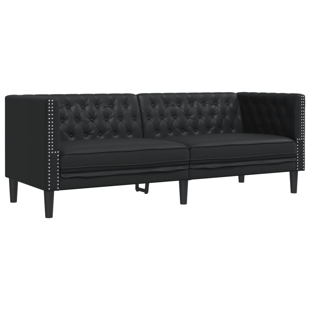 Chesterfield-Sofa 3-Sitzer Schwarz Kunstleder