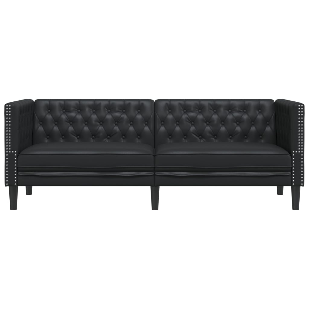 Chesterfield-Sofa 3-Sitzer Schwarz Kunstleder