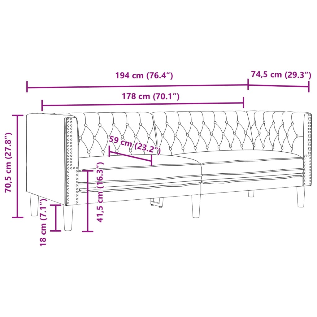 Chesterfield-Sofa 3-Sitzer Schwarz Kunstleder