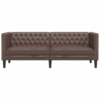 Chesterfield-Sofa 3-Sitzer Braun Kunstleder