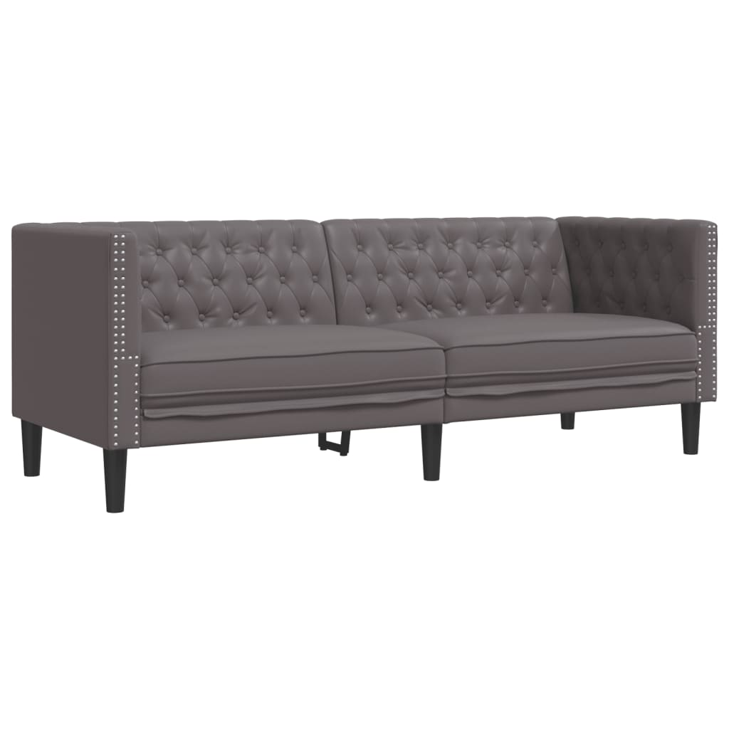 Chesterfield-Sofa 3-Sitzer Grau Kunstleder