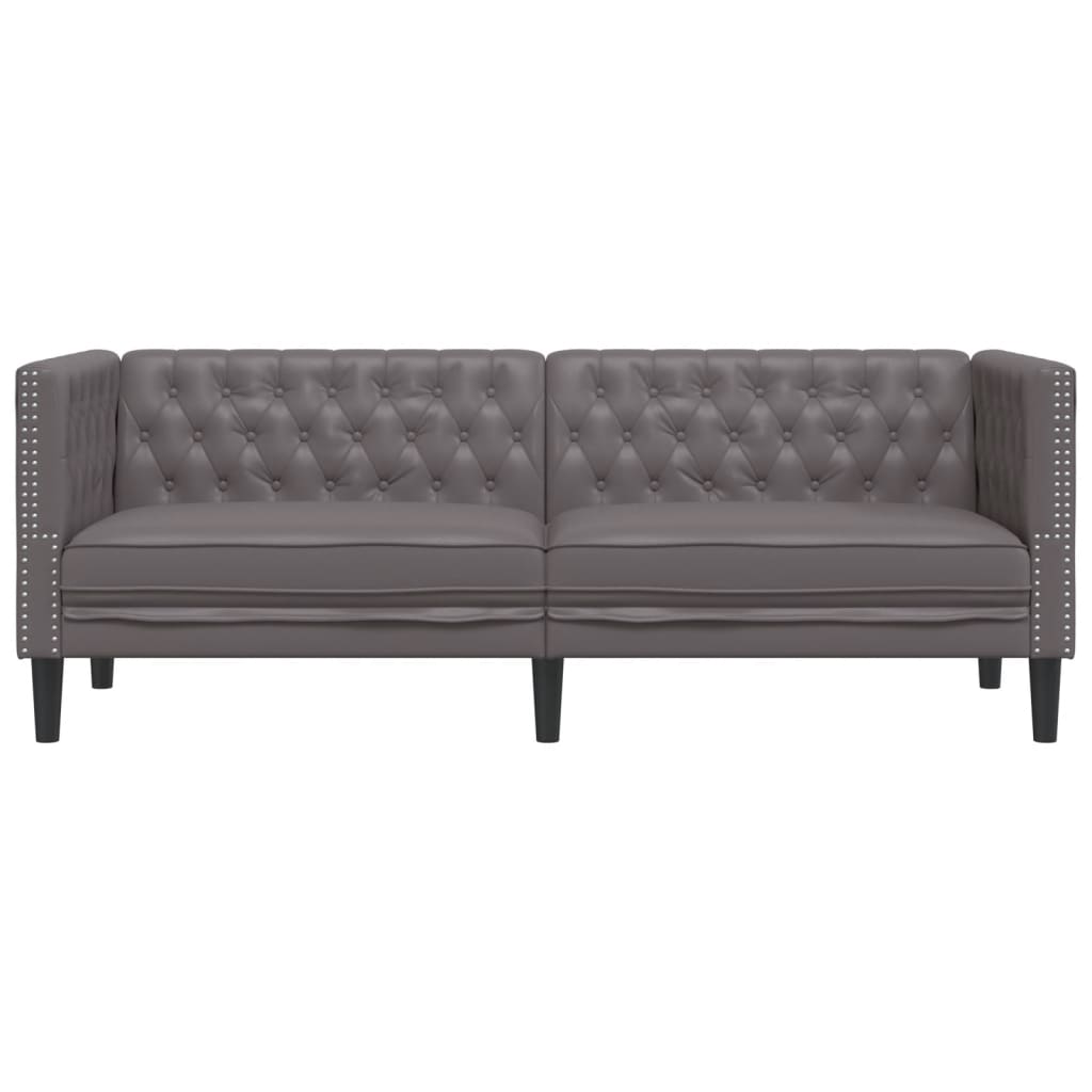 Chesterfield-Sofa 3-Sitzer Grau Kunstleder