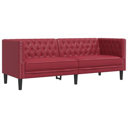 Chesterfield-Sofa 3-Sitzer Weinrot Kunstleder